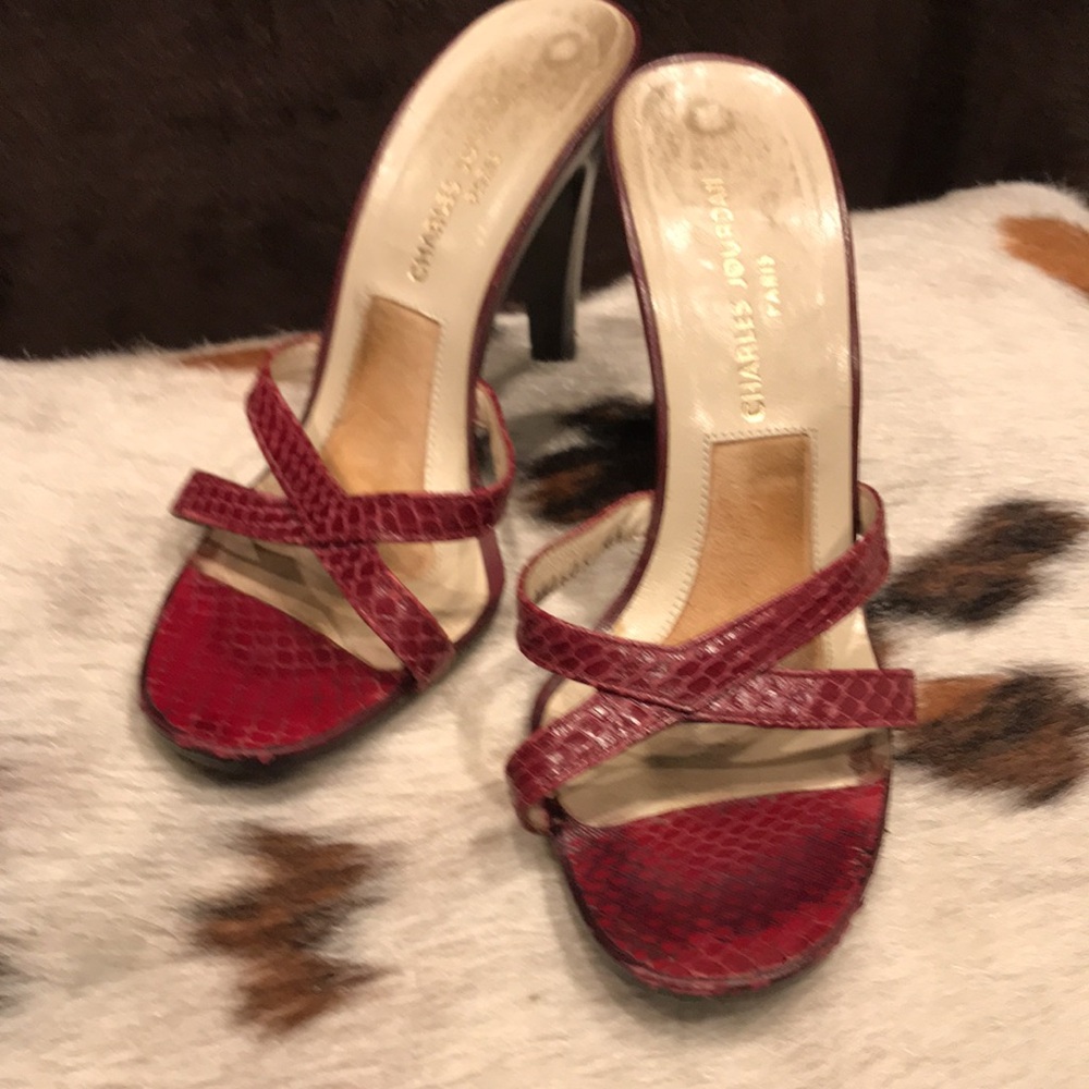 Size 5 1/2B Dark red snake Charles Jourdan Sandals
